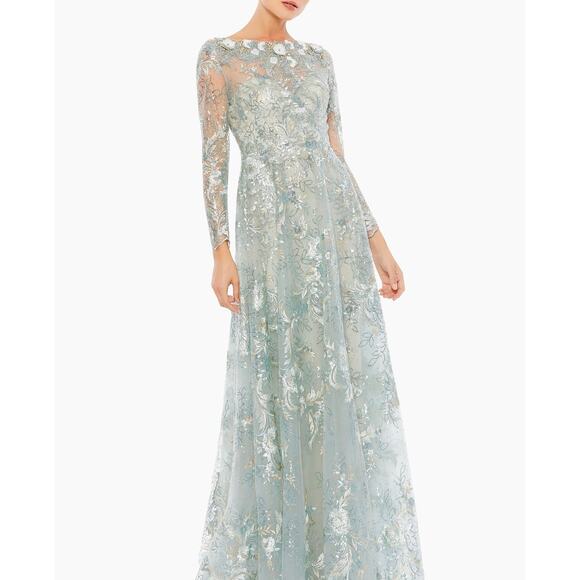 MAC DUGGAL Size 18 Floral Embroidered Illusion Long Sleeve Evening Gown - Picture 1 of 16
